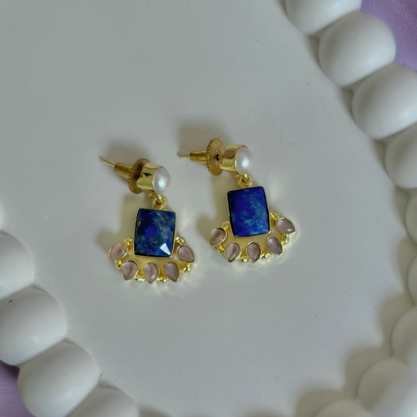 Ruhani Earrings - Lapis Lazuli & Rose Quartz