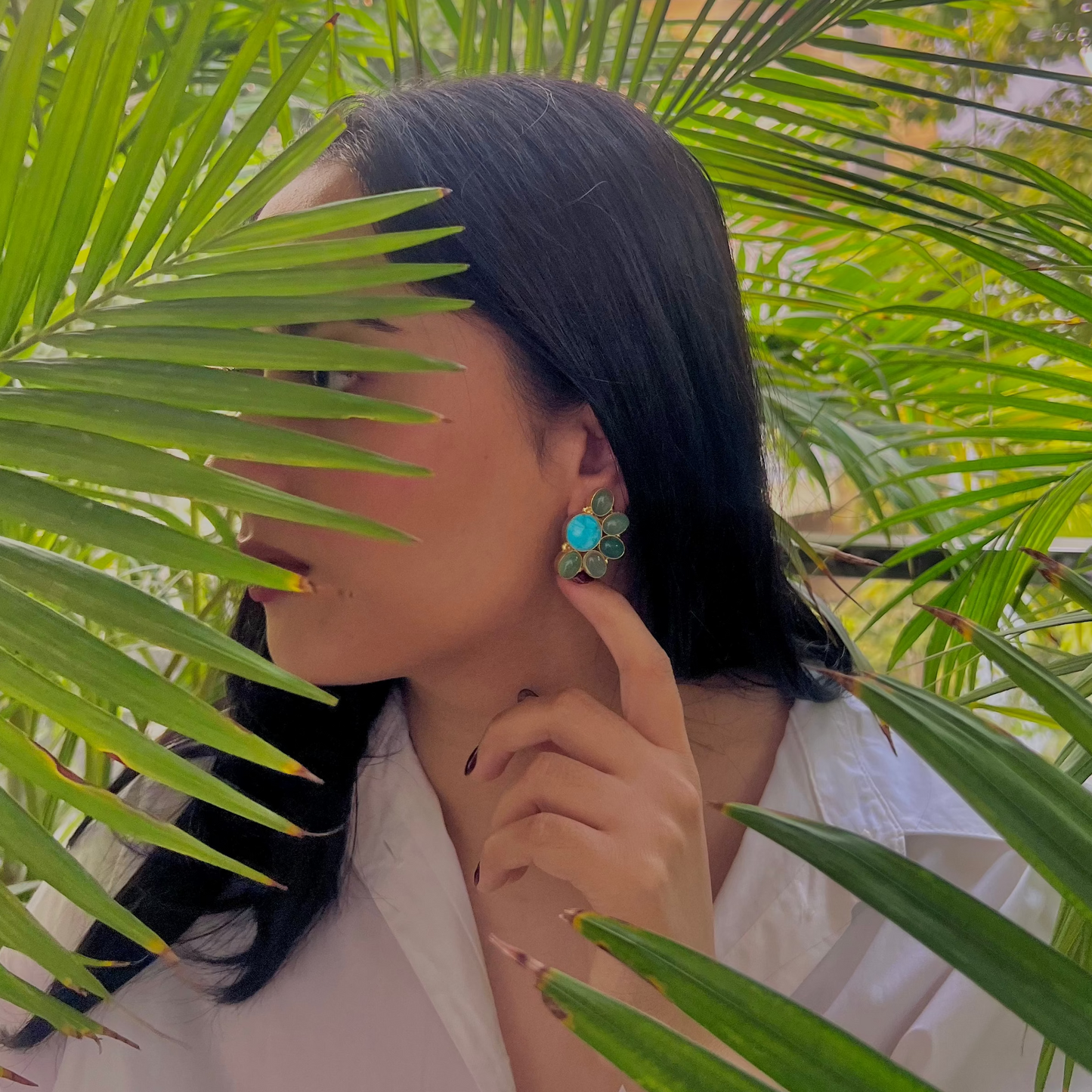 Jugni Earrings - Green Chalcedony